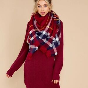 NEW Red Navy Plaid Soft‎ Oversized Blanket Scarf